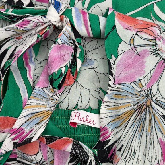 Parker Green Floral Satin Maxi Dress - Picture 2 of 4